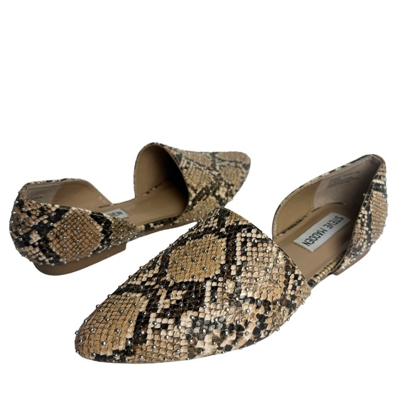 Steve Madden Talent Brown Leather Snakeskin Pointed Toe Flat Loafers Size 6 - Picture 2 of 12